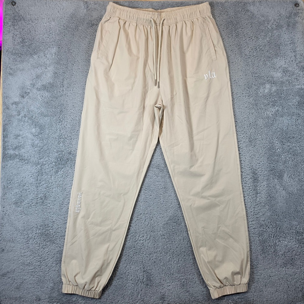 YoungLA Windbreaker Pants Mens XL Beige Tapered Elastic Waist Gym Track Joggers